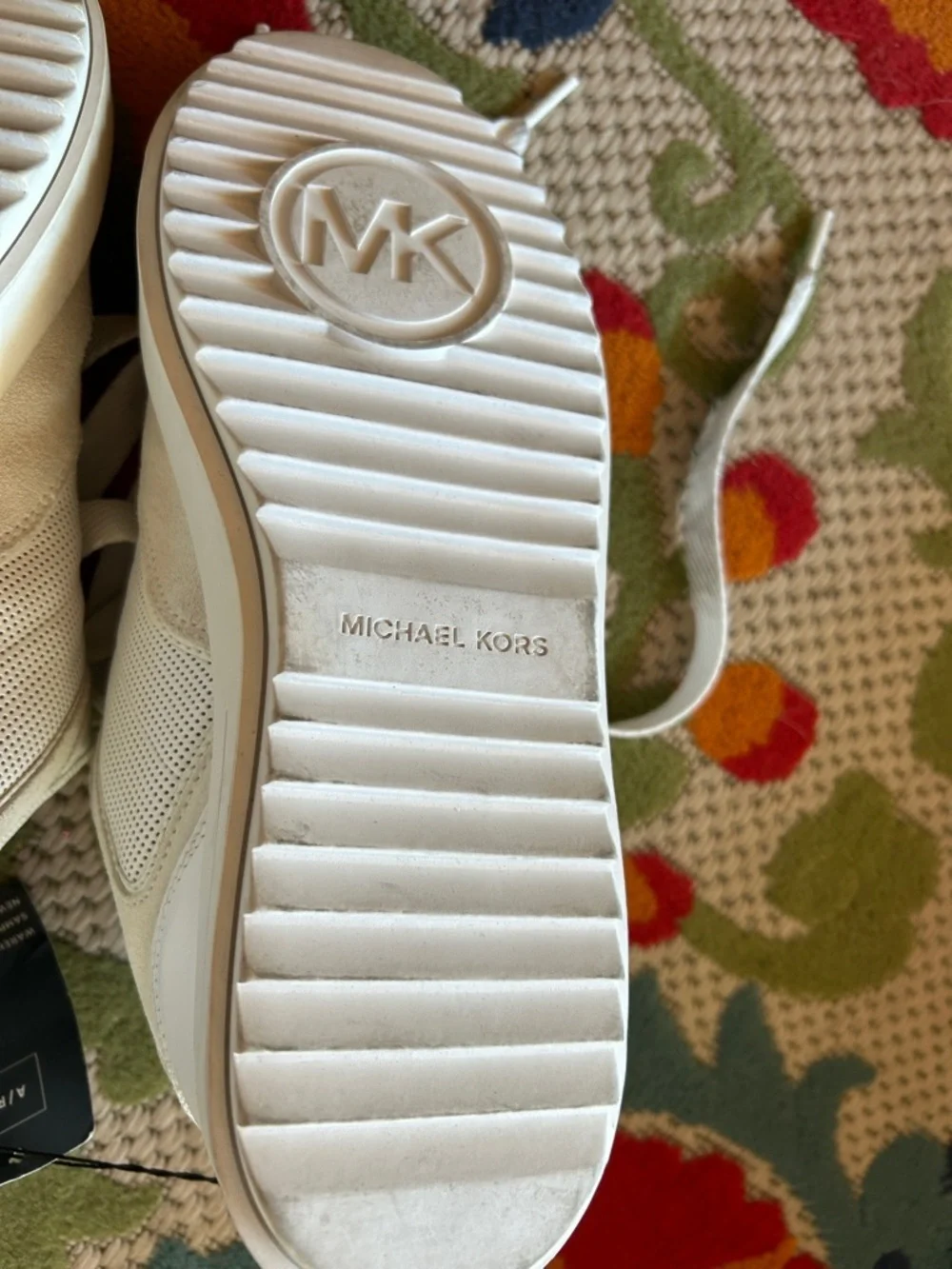 Michael Kors White Leather MK Heel Logo Sneakers